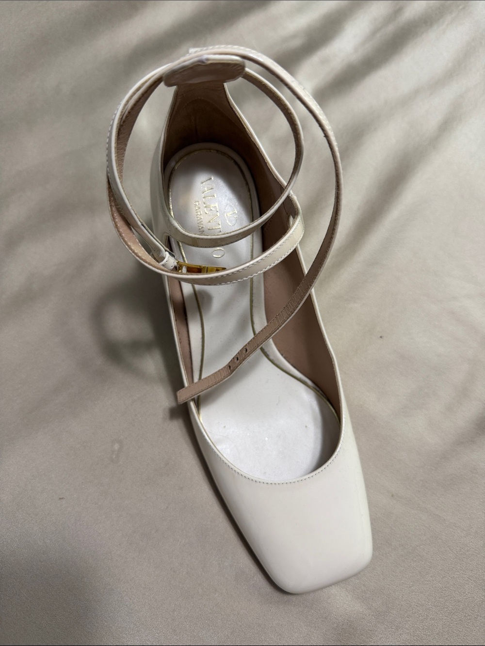 Valentino Garavani White Leather Square-Toe Ankle-Strap Pump